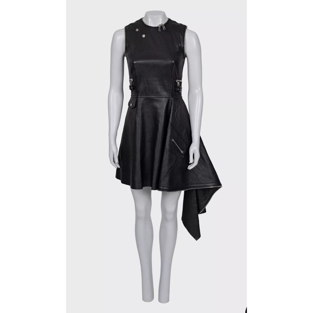Alexander McQueen Black Leather Asymmetric Dress Sz.40 IT